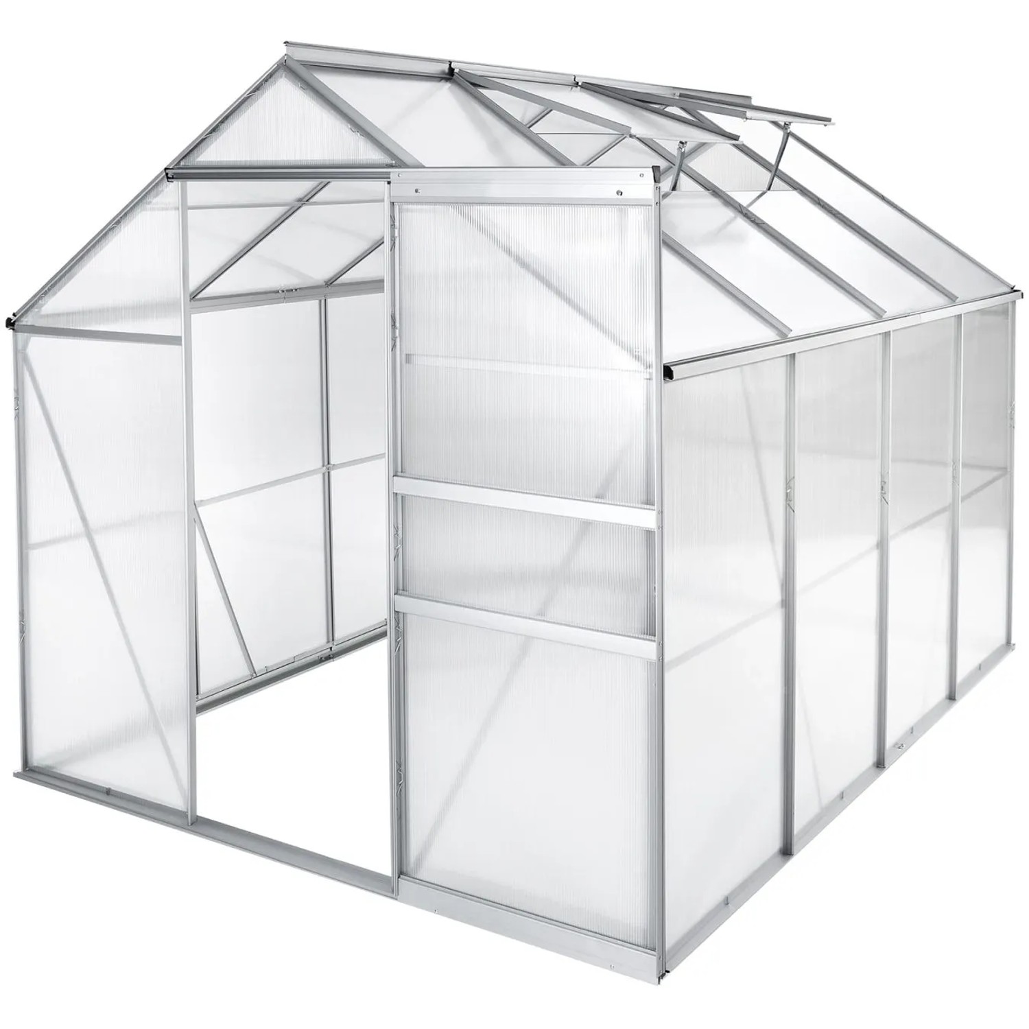 Tectake Gewächshaus  Ohne Fundament 7 7 M³ Aluminiumrahmen  250 x 185 x 195 cm Transparent