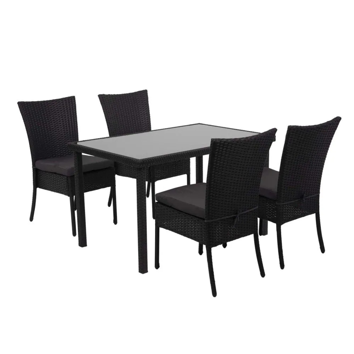 MCW Poly-Rattan Garnitur G19 5-teilig Schwarz Kissen Dunkelgrau