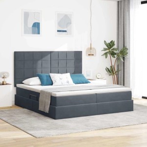 vidaXL Bett mit LED-Lichtleisten Dunkelgrau 200 x 200 cm Samt 3372888