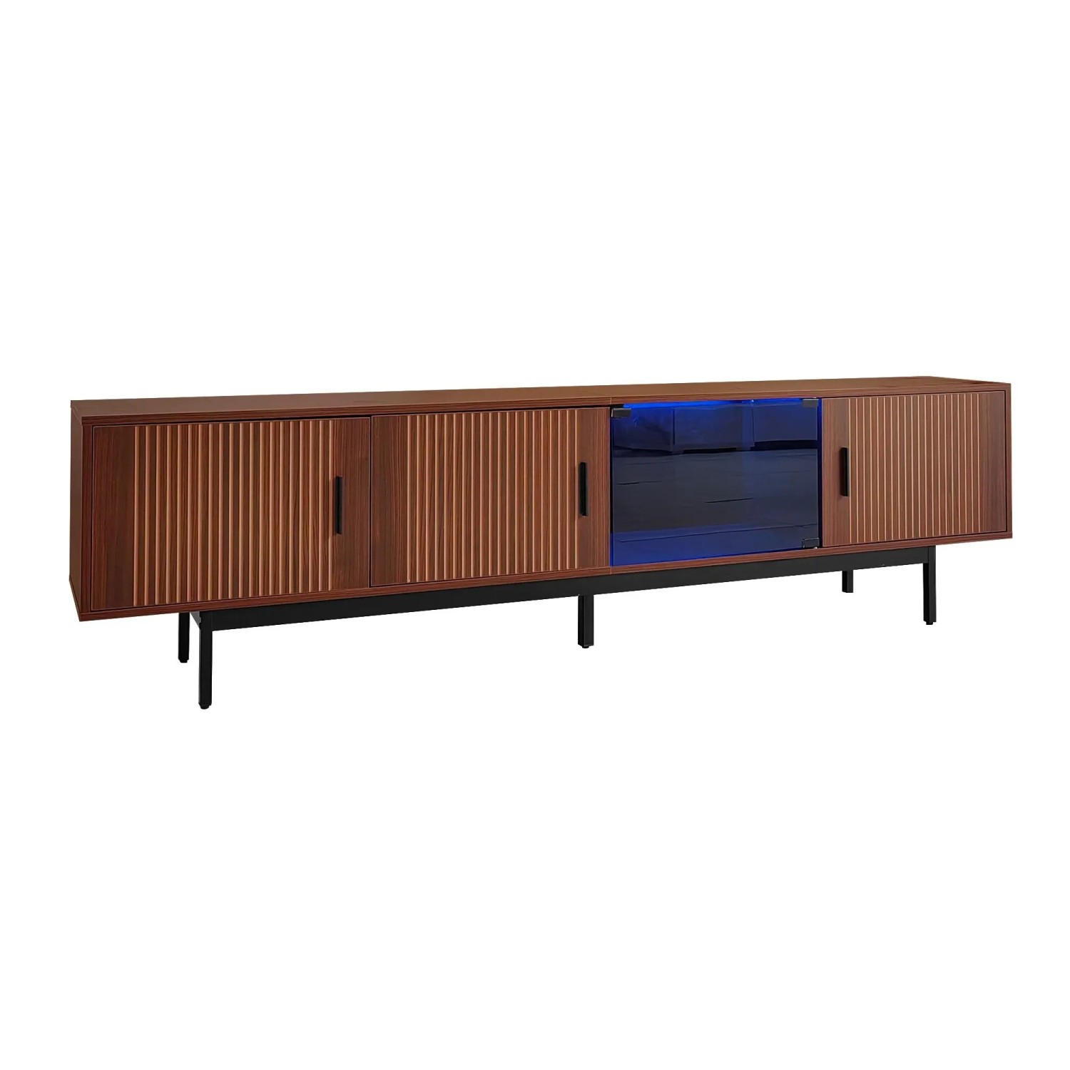 okwish TV Schrank mit LED Lichtleiste Glastür Schnitzstruktur 200×35×53cm Schwarz Braun