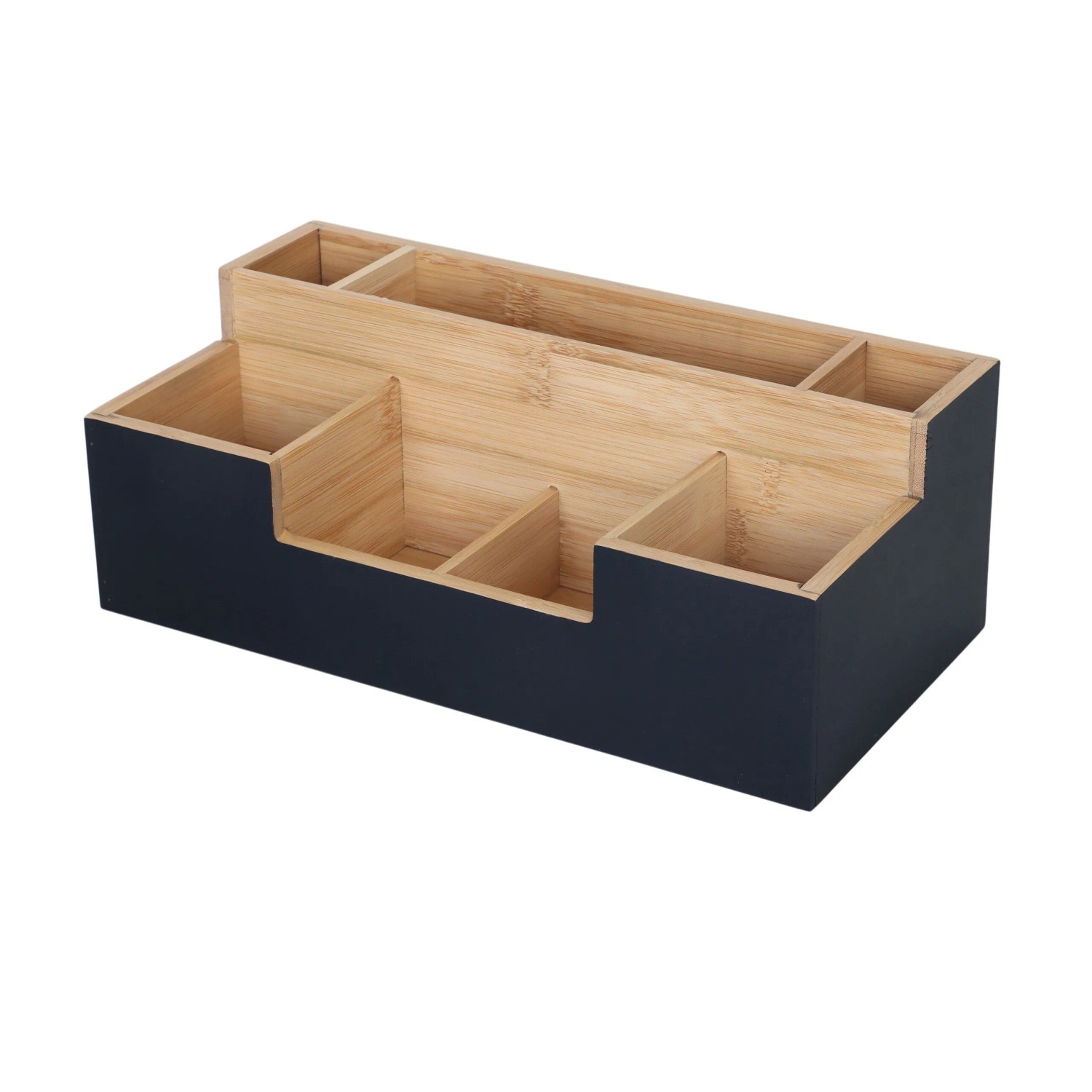 Relaxdays Schreibtischorganizer Bambus Schwarz 7 Fächer 11 cm x 30 cm x 15 cm