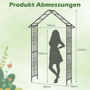 Costway Rosenbogen aus Metall mit Dach, Maße 140x40x223cm, Rankhilfe für Garten und Terrasse.