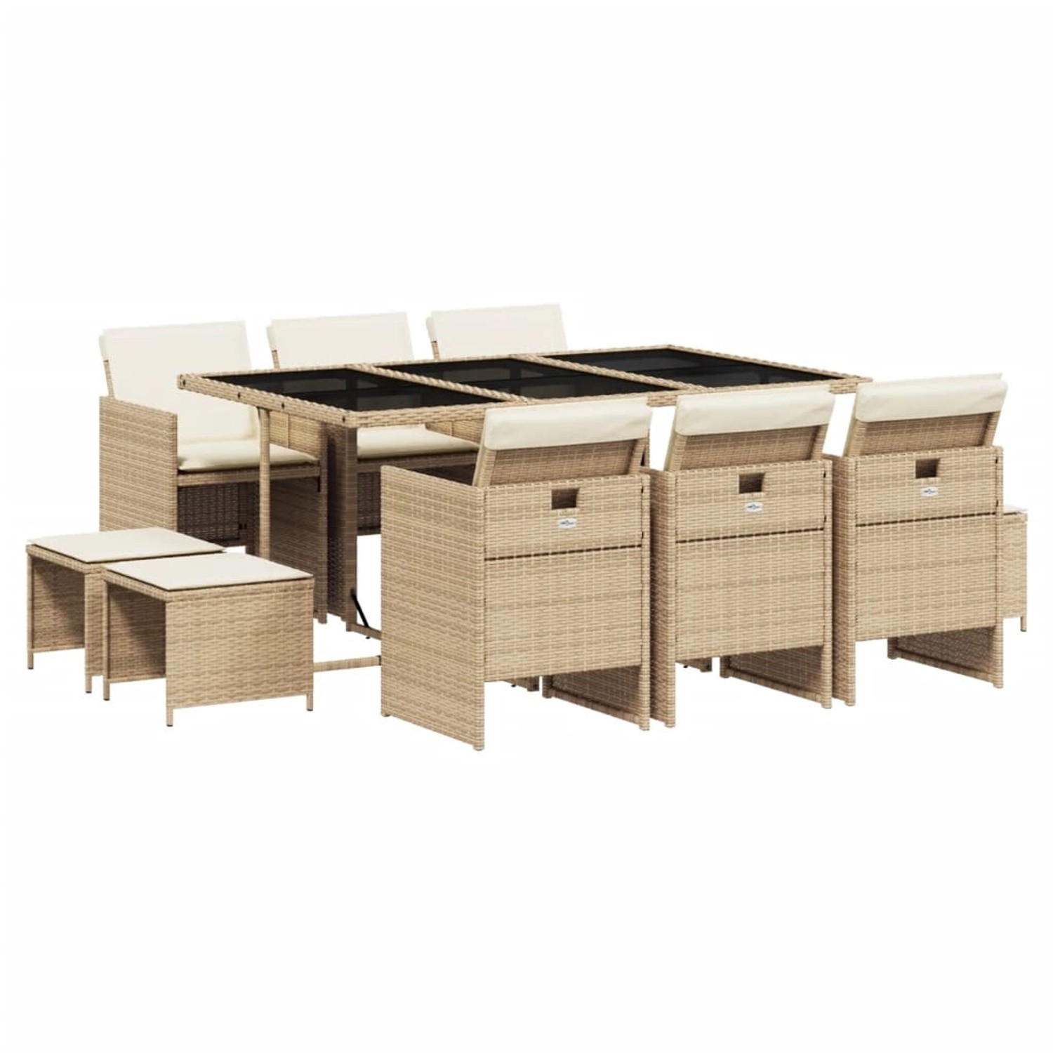 vidaXL 11-tlg Garten-Essgruppe mit Kissen Beige Poly Rattan Modell 7 günstig online kaufen