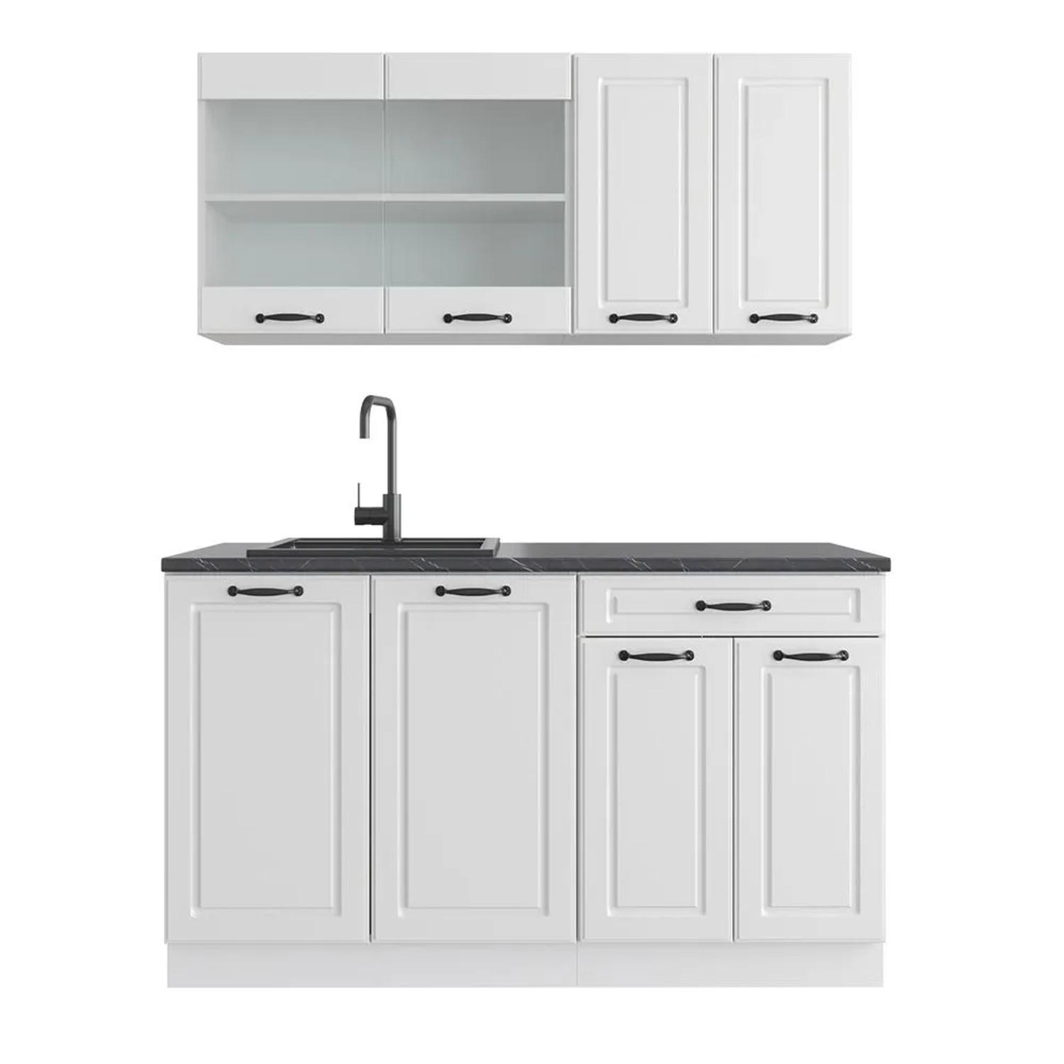 Vicco R-Line Küchenzeile Weiß Landhaus Weiß 140 cm AP Anthrazit ohne E-Geräte