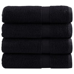 Vier schwarze Premium-Handtücher (50x100) aus 100% Baumwolle (600g/m²).
