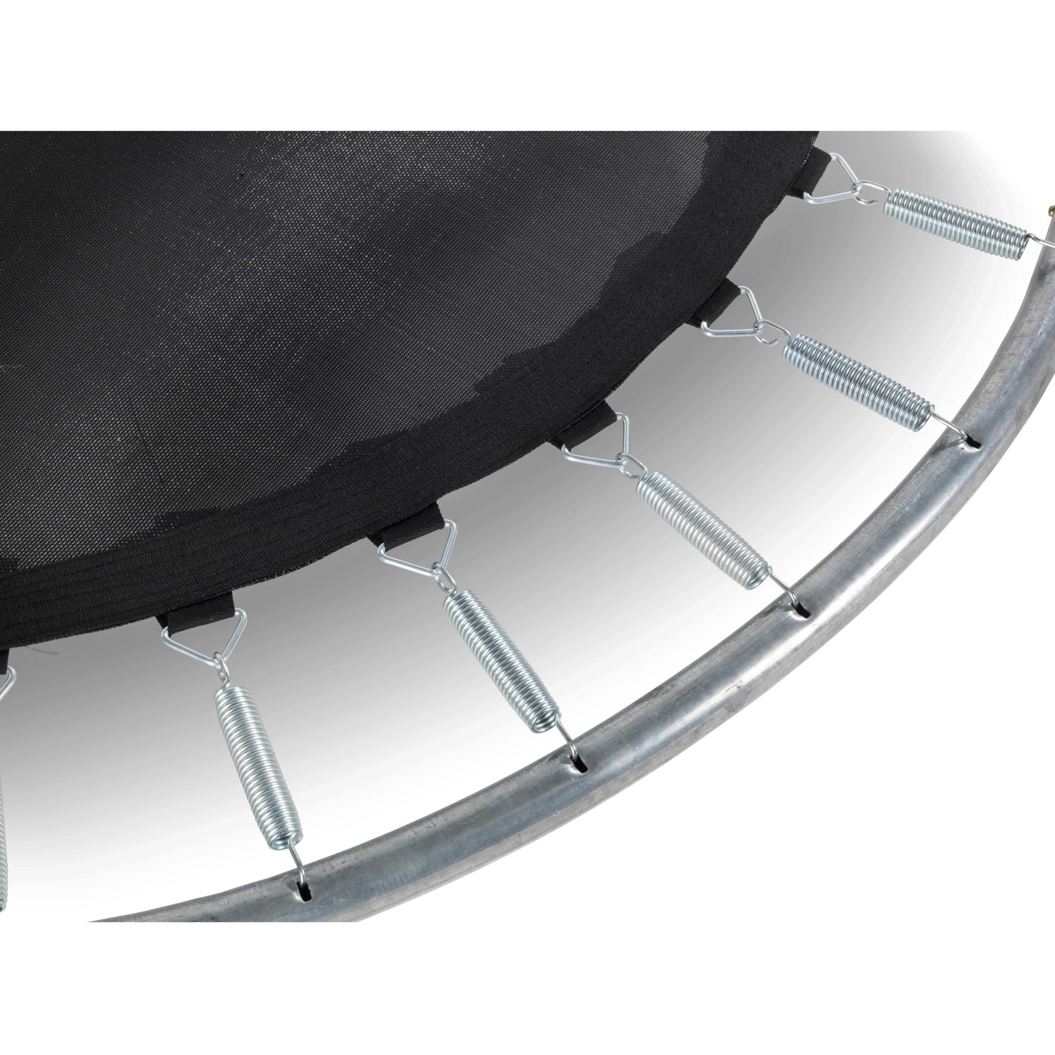 Detailaufnahme: Schwarzes EXIT Silhouette Trampolin (D305cm) mit Federn und Rahmen.