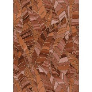 Erismann Vliestapete Elle Decoration 4 Serenade Terracotta mit stilisierten Blättern.