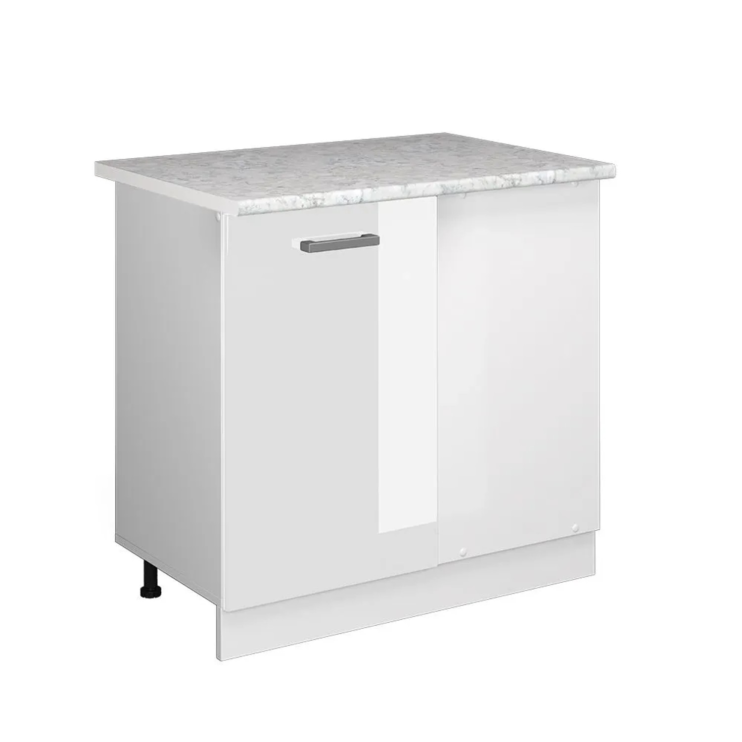 Vicco Eckunterschrank R-Line Küchen Eckschrank Weiß Hochglanz Weiß 86 cm AP Marmor