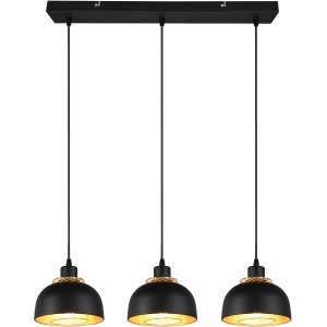 Schwarze, 3-flammige Reality Pendelleuchte Punch mit goldfarbener Innenseite.