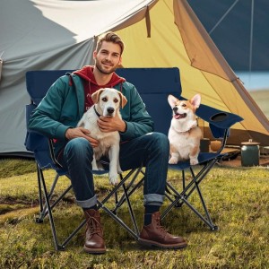 Costway Campingstuhl für 2 Personen mit Getränkehaltern 300 kg Blau