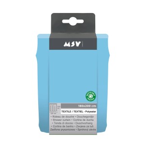 Verpackter, himmelblauer MSV Duschvorhang aus Polyester, 180x200 cm.