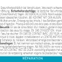 Etikett mit Gefahrenhinweisen und Sicherheitshinweisen.