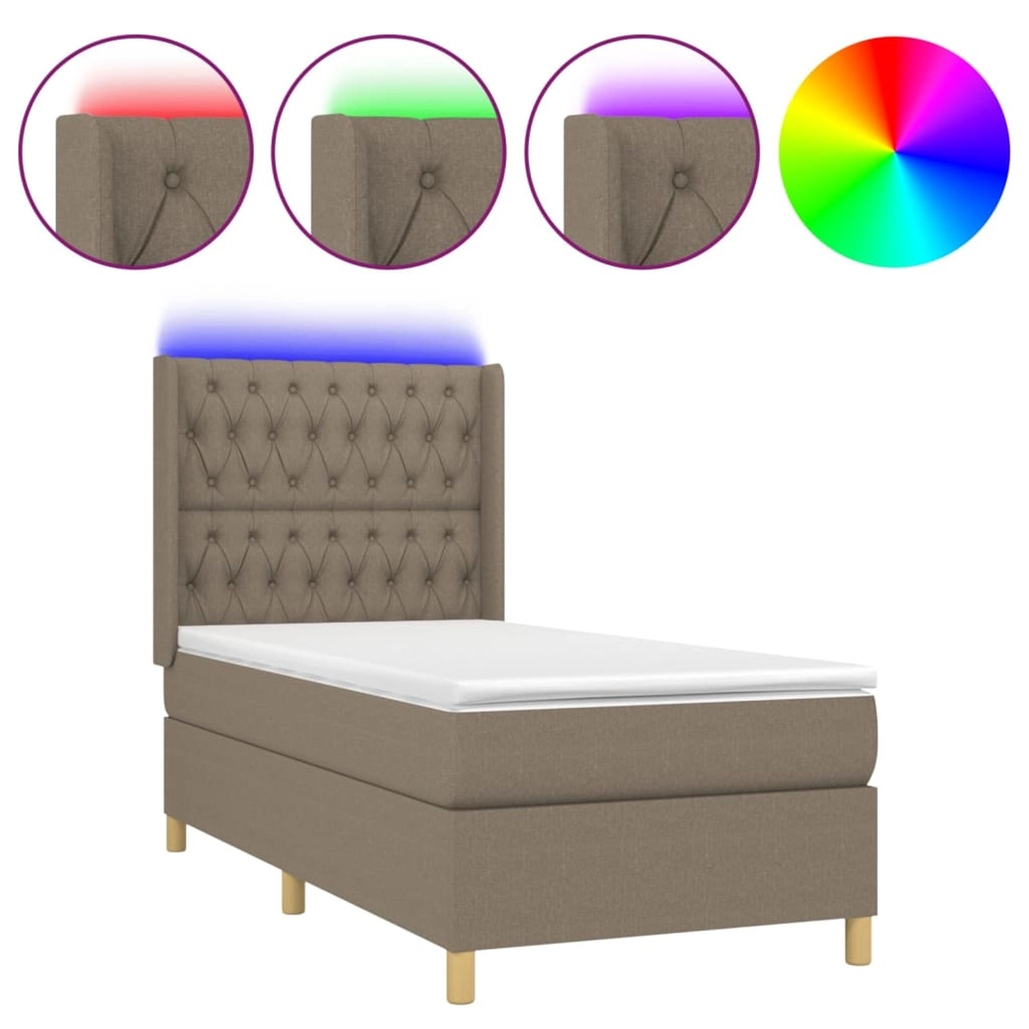 vidaXL Boxspringbett mit Matratze & LED Taupe 90x190 cm Stoff 3139081 günstig online kaufen