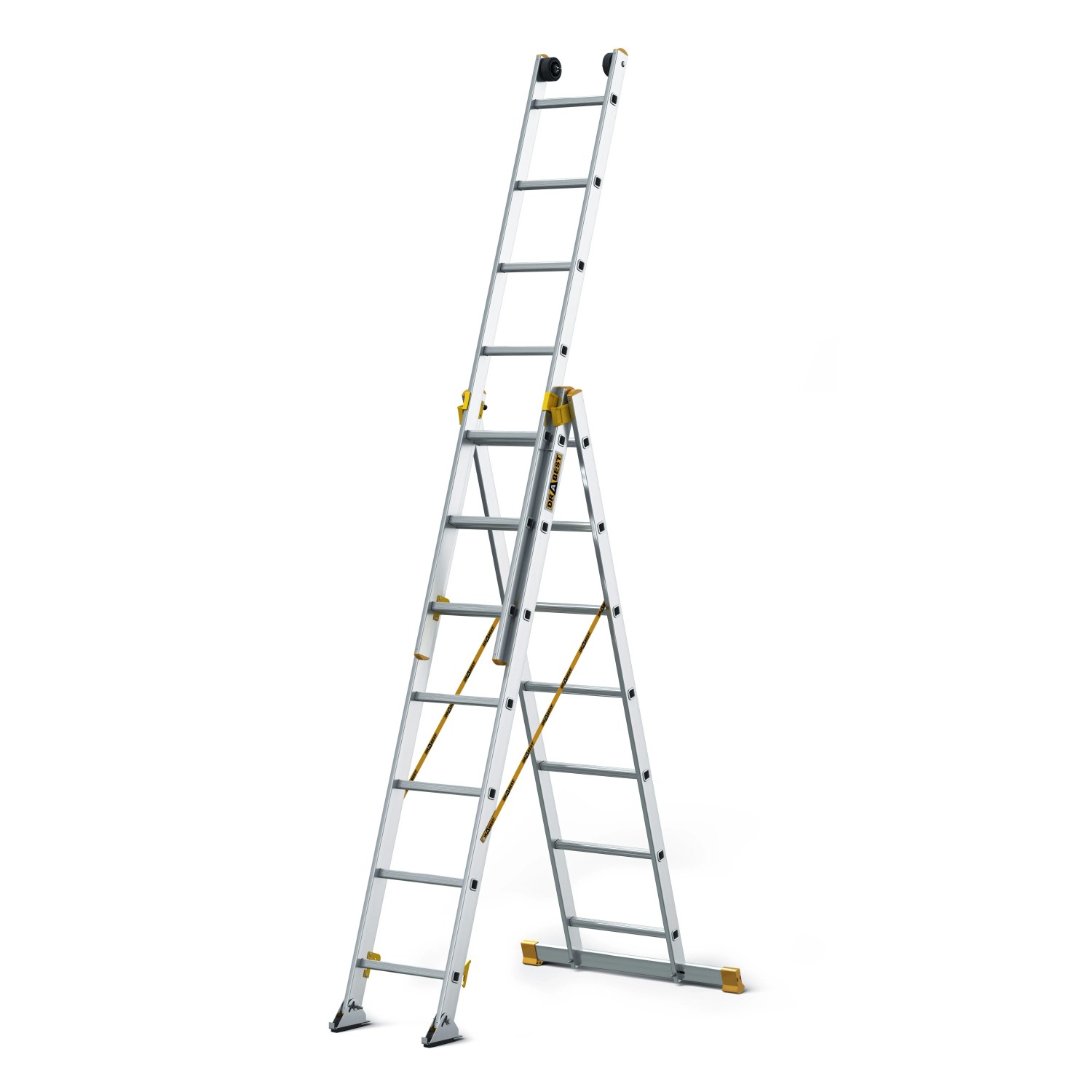 DRABEST Dreiteilige Aluminiumleiter 3x7 Sprossen Tragfähigkeit 150 KG