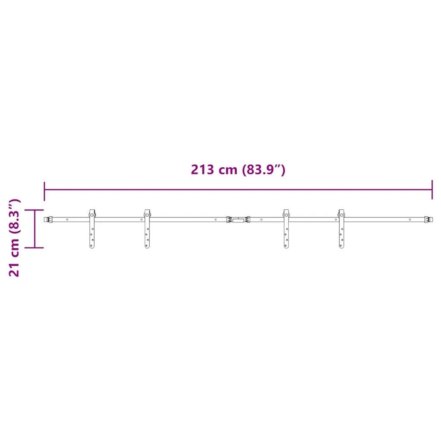 vidaXL Schiebetürbeschlag Set, 213 cm, Karbonstahl, für Schranktüren