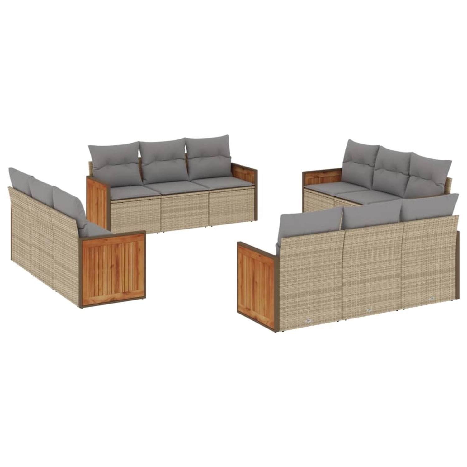 vidaXL 12-Tlg Garten-Sofagarnitur mit Kissen Beige Poly Rattan 3259917 günstig online kaufen