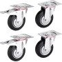 4er Set SOTECH Transportrollen Ø200mm: 2 Lenkrollen mit Bremse, 2 ohne. Schwarze Gummiräder, Stahlgehäuse.