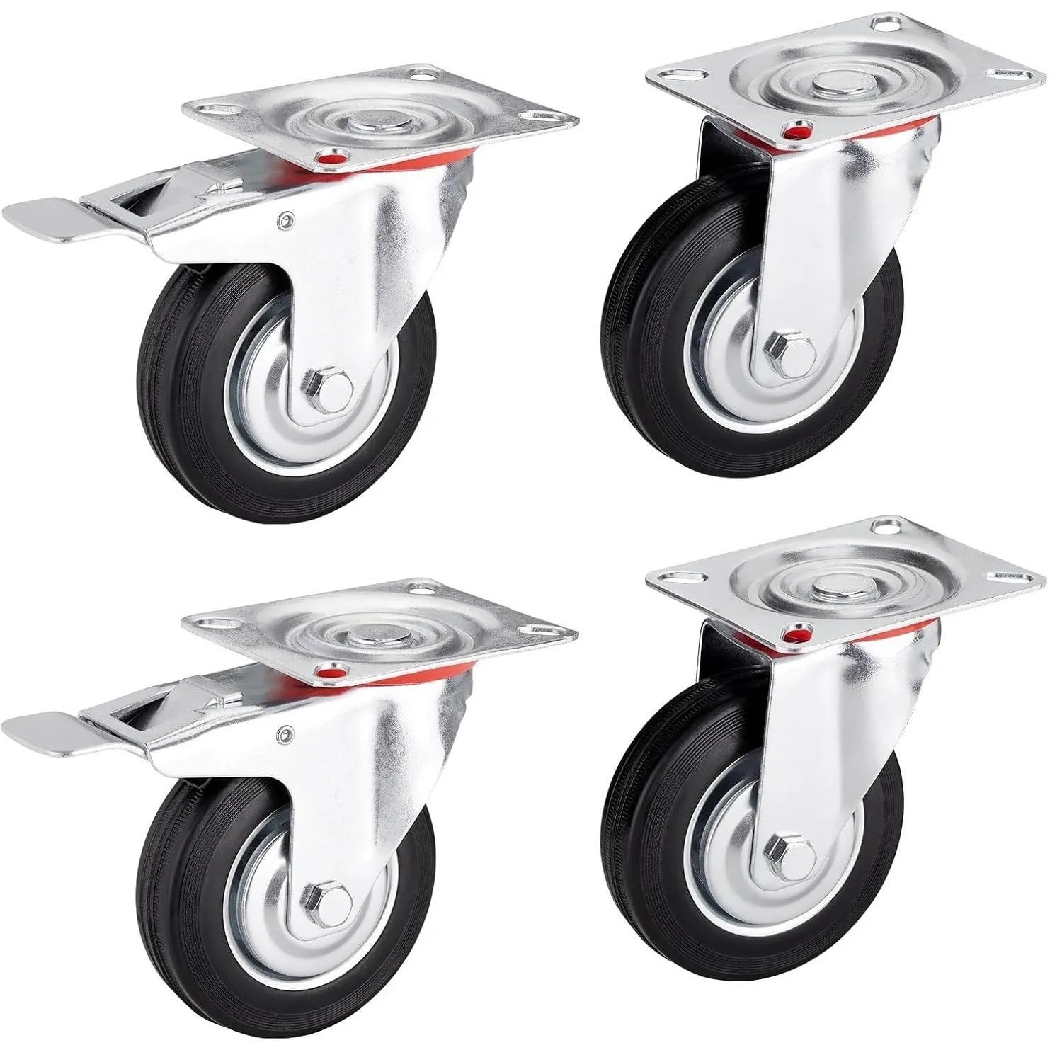 SOTECH 4er SET Transportrollen RED Ø200 mm 2x Lenkrollen und 2x Lenkrollen mit Bremse Traglast Bis 440 Kg