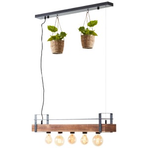 Brilliant Pendelleuchte Bankwood, 5-flammig, Holz/Schwarz, mit Pflanzen