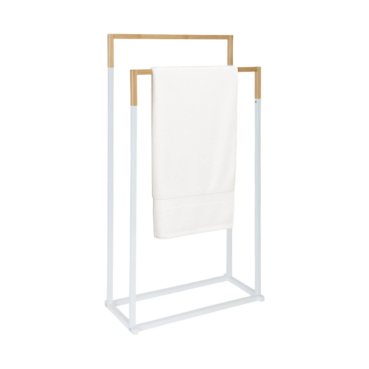 Relaxdays Handtuchständer Metall Weiß mit 2 Stangen 86 cm x 44 cm x 21 cm