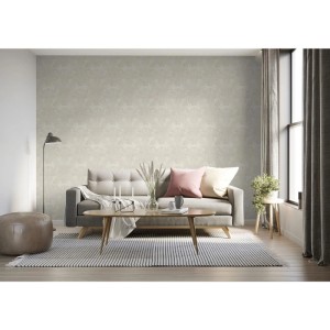 Tadessi Vliestapete Ornament in Creme im Wohnzimmer. Elegante Wandgestaltung mit barockem Muster.