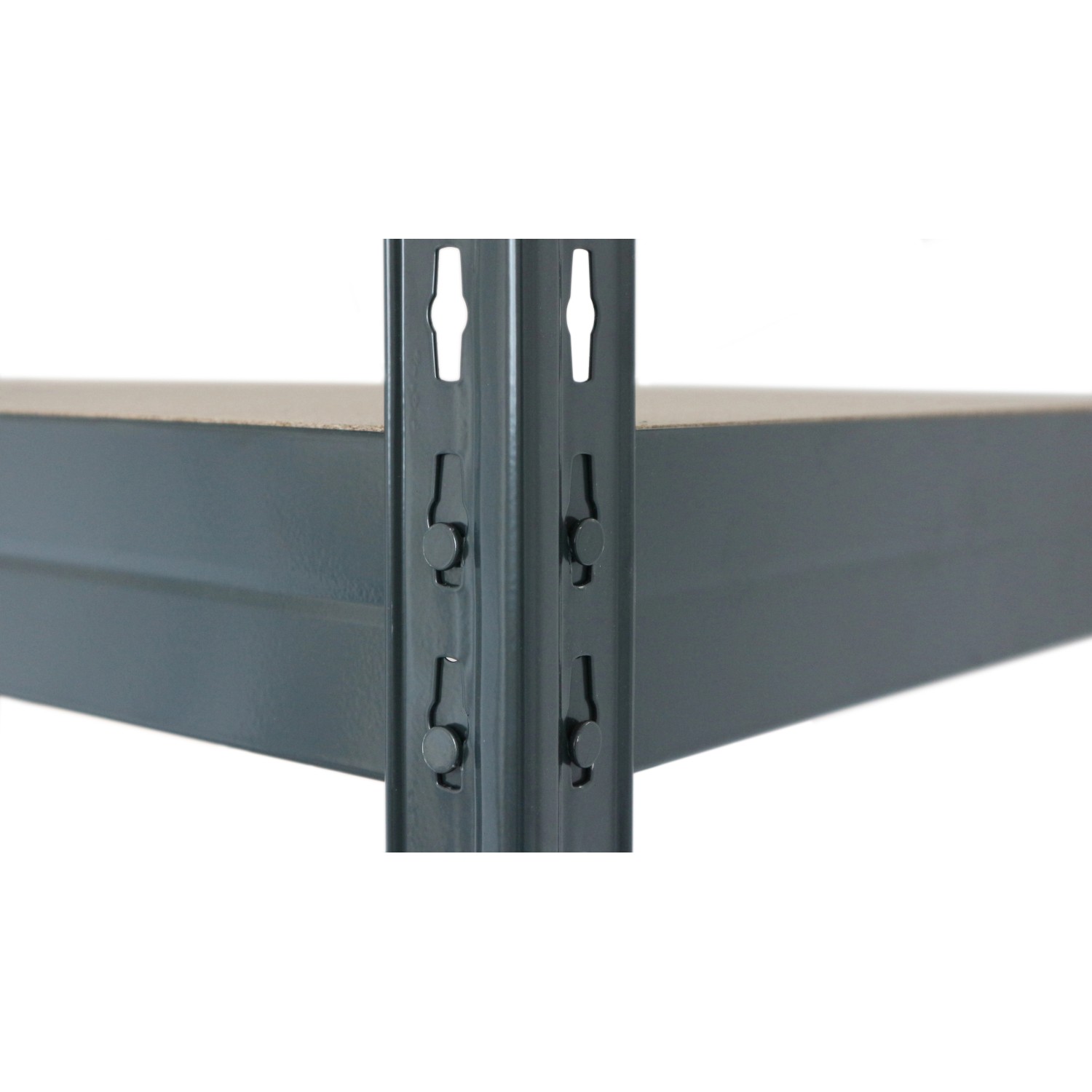 Detailaufnahme: Anthrazitfarbenes Schwerlastregal mit Stecksystem von Ar Shelving, Rivet S.