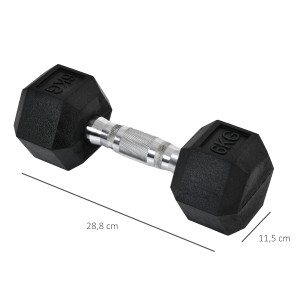 Schwarze 6kg HOMCOM Hantel mit sechseckigen Gummi-Enden und gerändeltem Metallgriff.