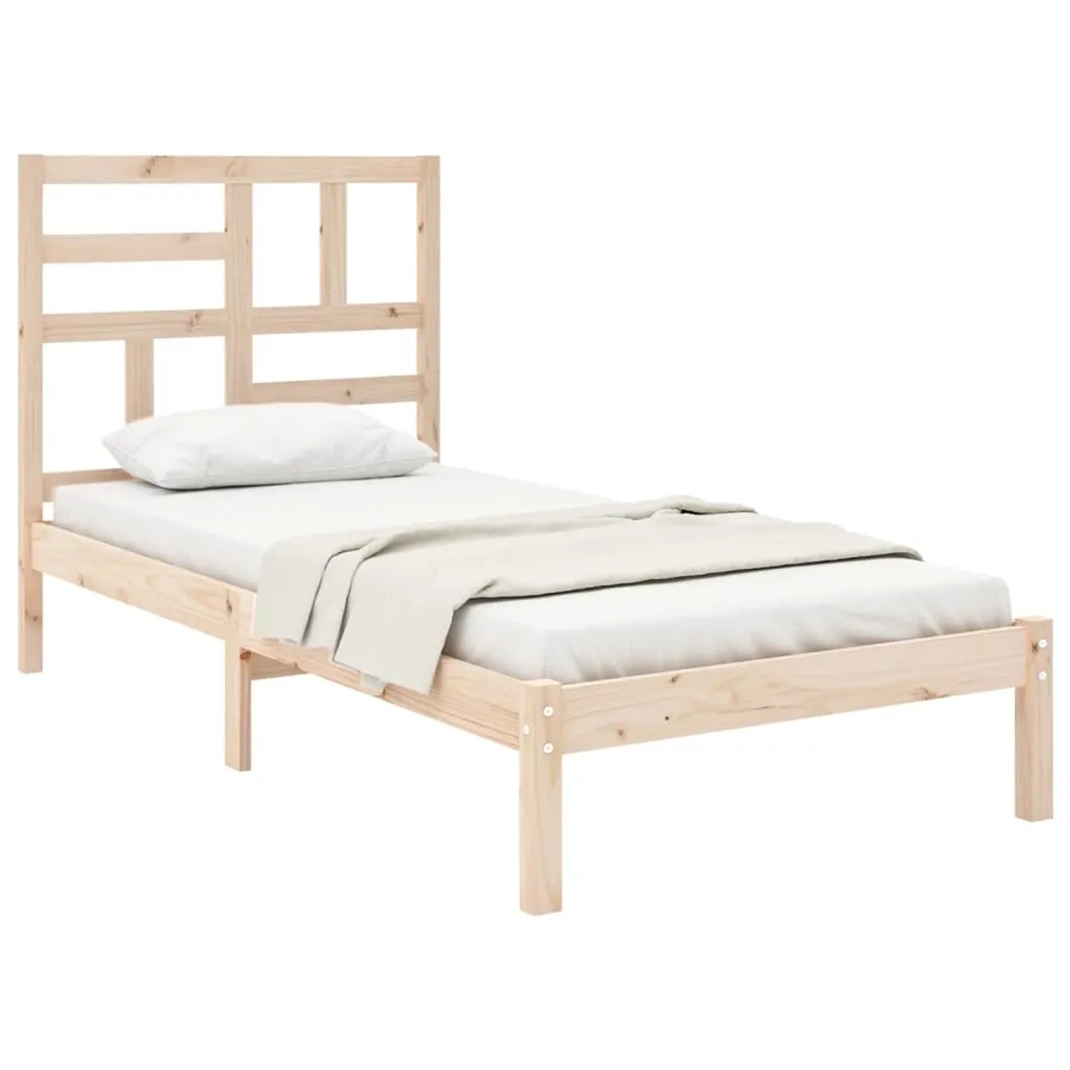 vidaXL Massivholzbett, 75x190 cm, Kiefernholz, mit Lattenrost und Kopfteil.