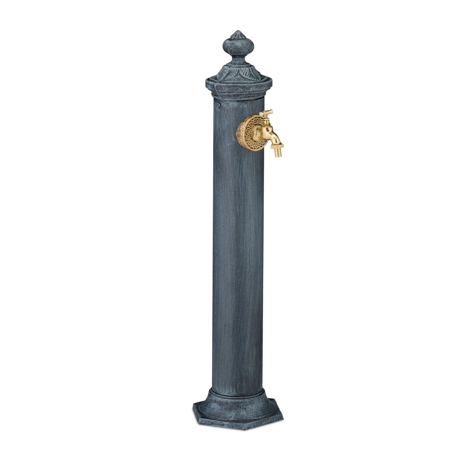 Relaxdays Standbrunnen Gusseisen Stahl Grau Gold Antik 84 cm x 21,5 cm x 25 cm 3,3 kg
