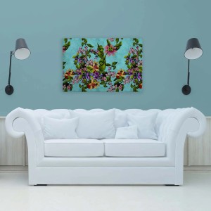 Buntes Bricoflor Wandbild mit Blumenmuster im mediterranen Stil, Leinwandbild 90x60 cm.