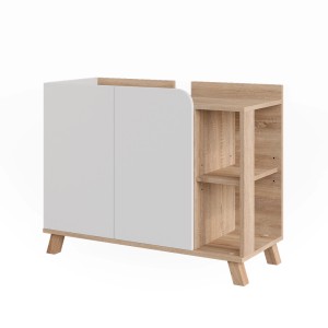 Vicco Waschbeckenunterschrank Karen, Sonoma/Weiß, 80 cm breit, mit 2 Türen und offenem Regal.