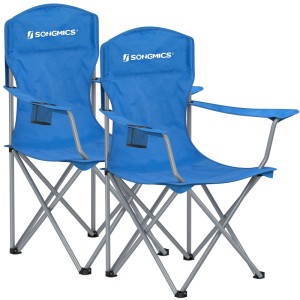 Songmics Campingstuhl-Set, 2 blaue Faltstühle mit Getränkehalter.