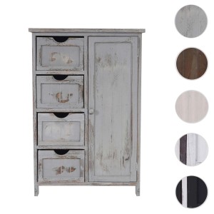 Graue MCW Kommode D12 mit 4 Schubladen und einer Tür im Shabby-Look, 82x55x30cm.