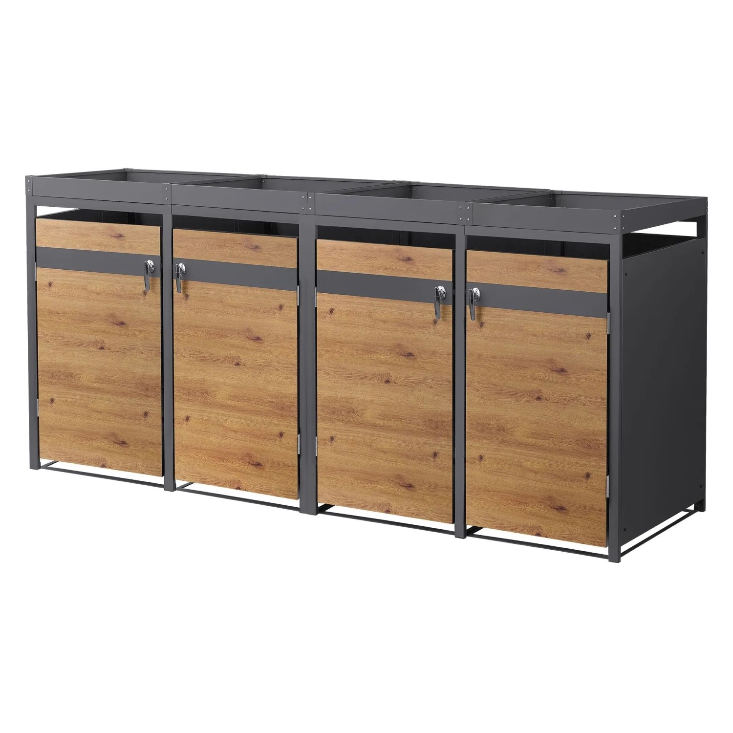 Ml-Design Mülltonnenbox 4er Pflanzdach 264 cm Anthrazit-Holzoptik