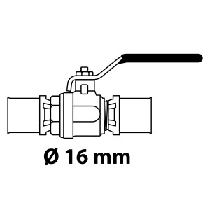 Kirchhoff MS-Kugelhahn 16 mm für MSVR Press Blank, geeignet für Trinkwasser- und Heizungsinstallation.