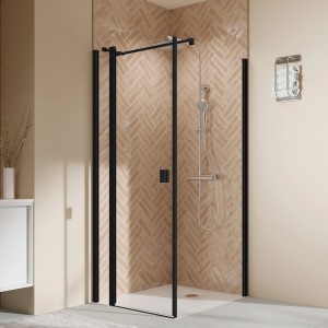 Breuer Elana 2.0 Drehtür mit Festteil, 200x120 cm, Sicherheitsglas, Schwarz, DIN links.