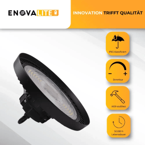 ENOVALITE LED Hallenstrahler 150W, neutralweiß, dimmbar, IP65, robust für Industrie & Gewerbe.