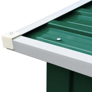 Detailaufnahme: Grünes VidaXL Brennholzlager aus verzinktem Stahl, Eckdetail.