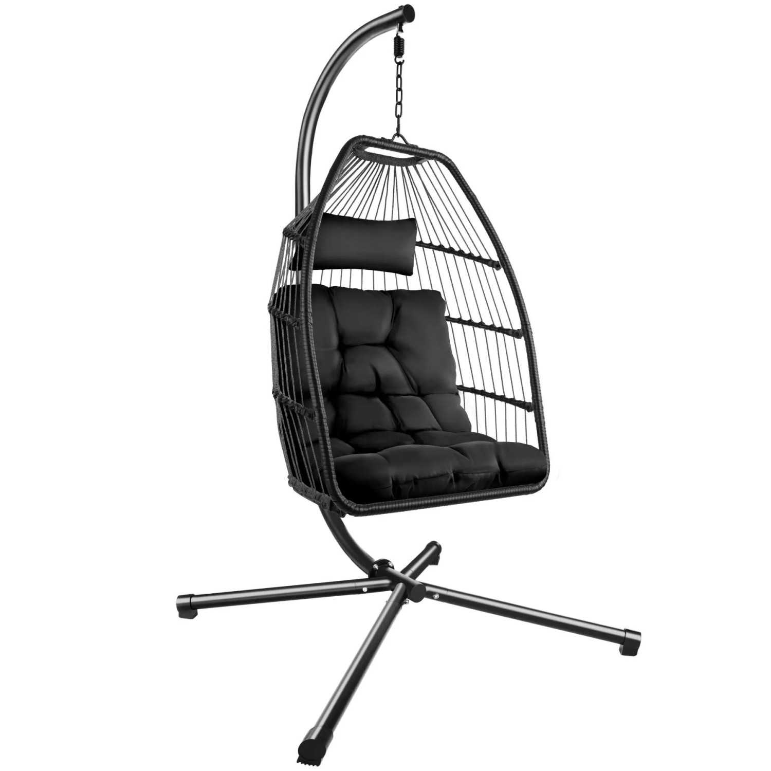 Tectake Hängesessel Ariane Mit Extra Dickem Sitz  und Kopfkissen Stabil  Bodenschonend und Faltbar  107 x 98 x 202 cm Schwarz