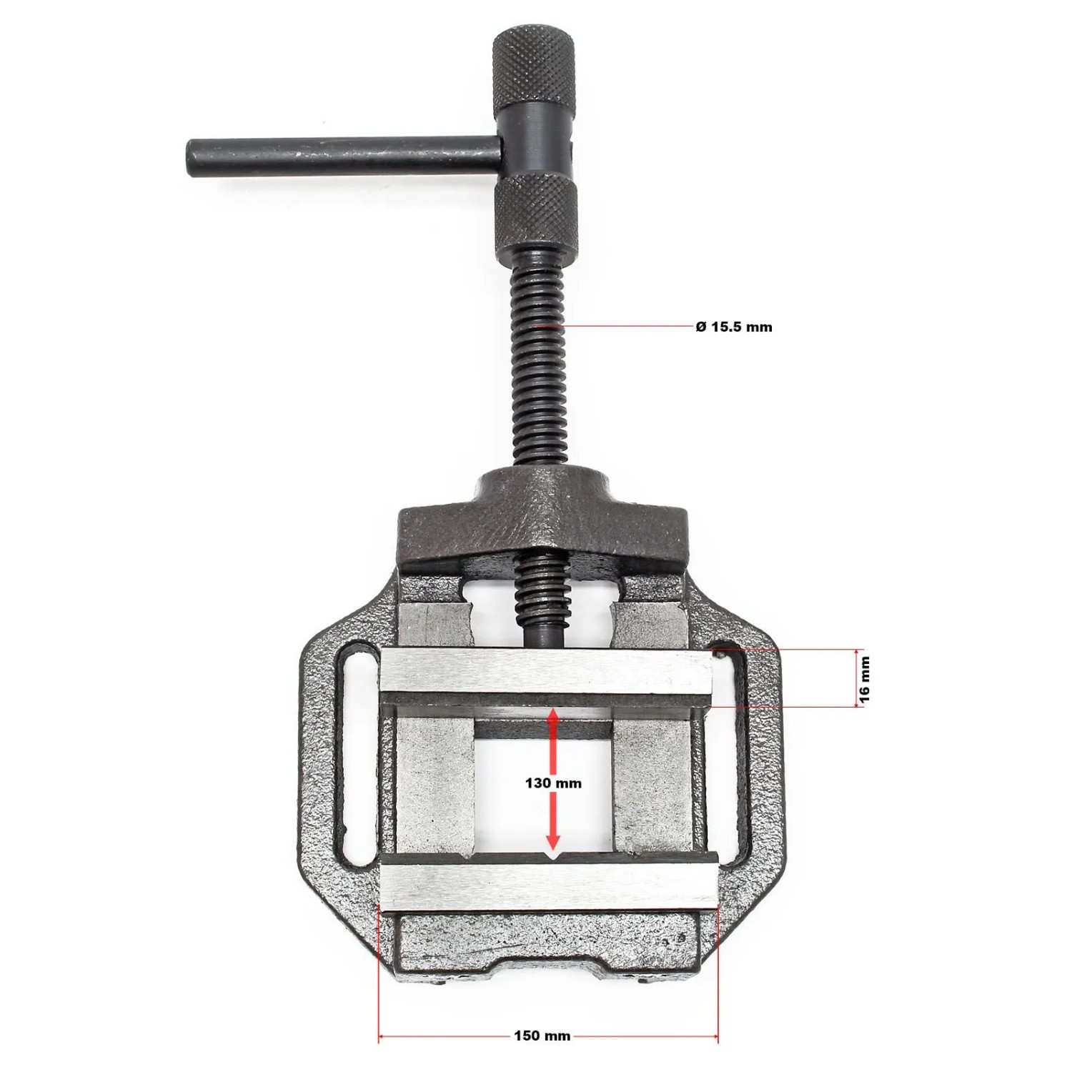 Robuster Wiltec Maschinenschraubstock aus Gusseisen, 150mm Backen, 130mm Spannweite für präzise Werkstattarbeiten.