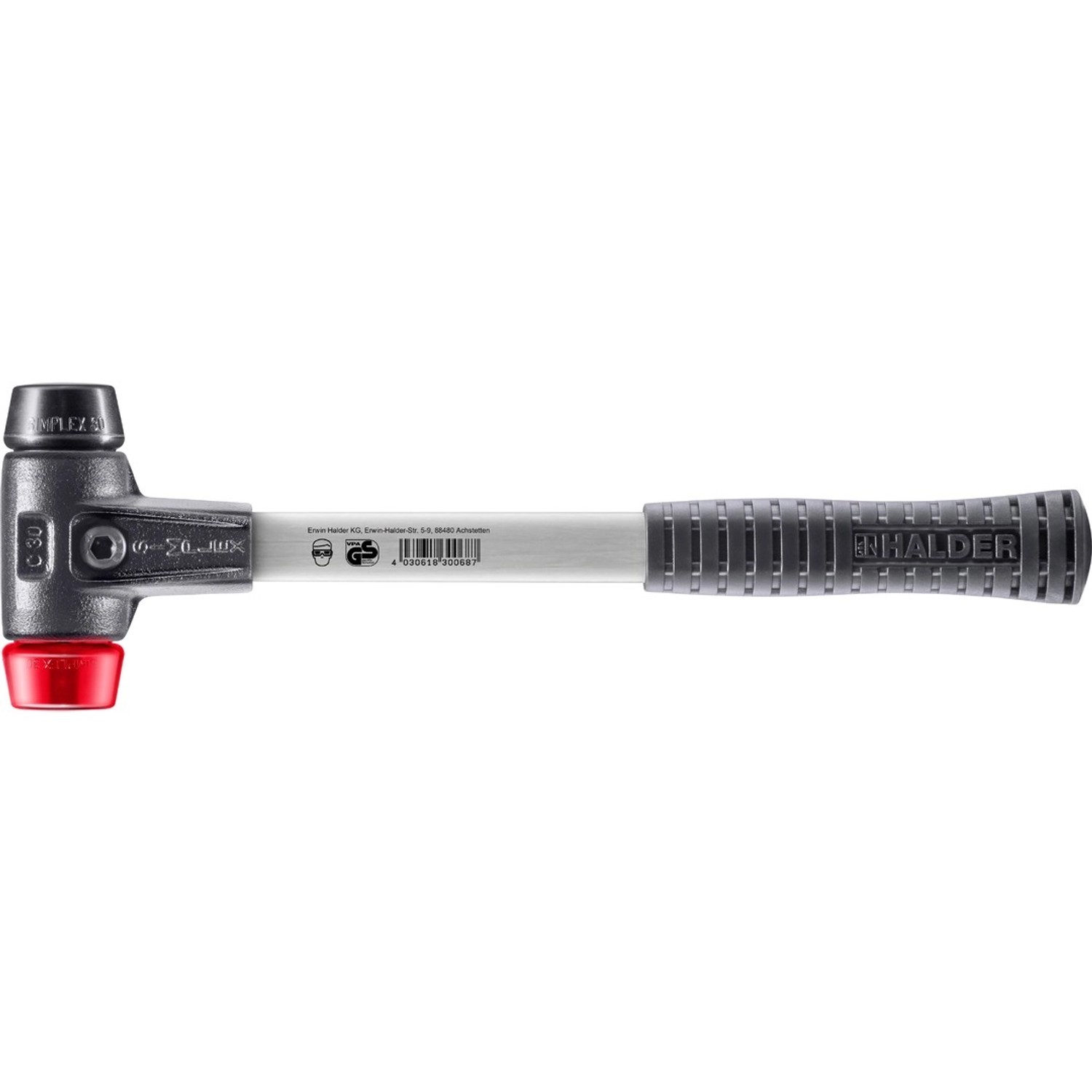 Halder Simplex Schonhammer Ø 30 mm Gummi Schwarz   Plastik Rot mit Verstärk günstig online kaufen