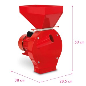Rote EBERTH Getreidemühle mit Trichter und Motor, 1100 Watt, für Zubehör für Geflügel.