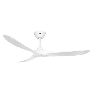 Weißer CASAFAN Eco Genuino Deckenventilator mit drei Flügeln und Fernbedienung.