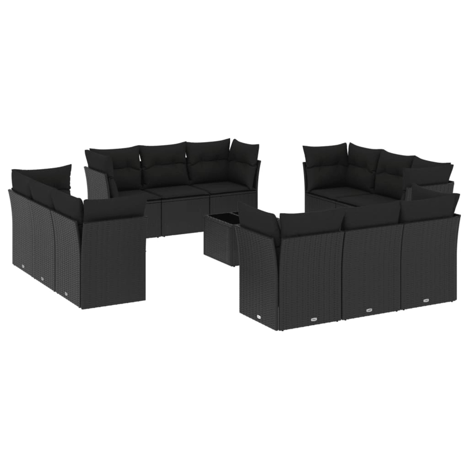 vidaXL 13-tlg Garten-Sofagarnitur mit Kissen Schwarz Poly Rattan Modell 9