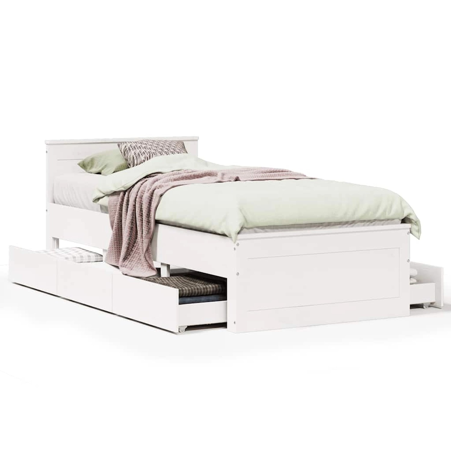 vidaXL Massivholzbett ohne Matratze mit Kopfteil Weiß 75x190 cm 3308790