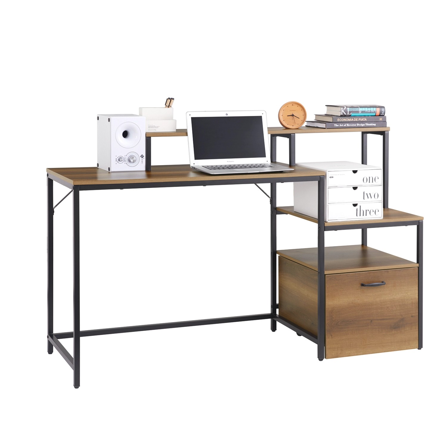 SoBuy Schreibtisch mit 3 Ablagen Computertisch Homeoffice 143x90x50cm FWT10 günstig online kaufen