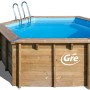 Runder Gre Echtholzpool Vanille mit Leiter, Holzwand in Braun, Innen blau.