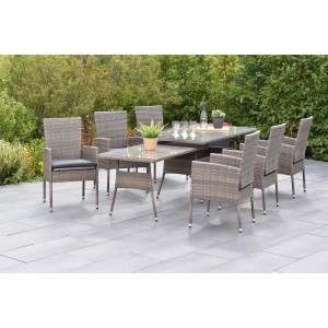 Merxx Sevilla Gartenmöbel-Set, 13-teilig mit 6 Sesseln und ausziehbarem Gartentisch.