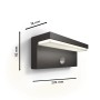 Anthrazitfarbene Philips LED Aussenwandleuchte Bustan mit Bewegungssensor und Massangaben.