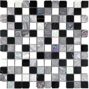 Mosaikmatte aus Glas in Schwarz, Grau und Weiß, Reliefstruktur, 30x30 cm.